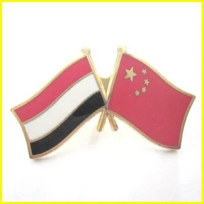 Gold Plated Alloy Meeting Pin China and Yemen Flag Pin