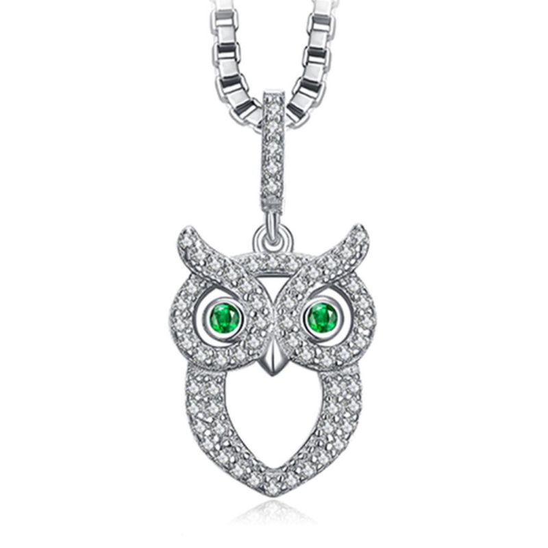Green Eyed Owl Simulated Emerald Pendant Silver Gifts for Women Fashion Jewelry