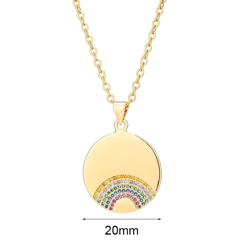 Custom Fine Jewelry Rainbow Stone 925 Sterling Silver Medal Colorful Zircon Disc Round Coin Pendant