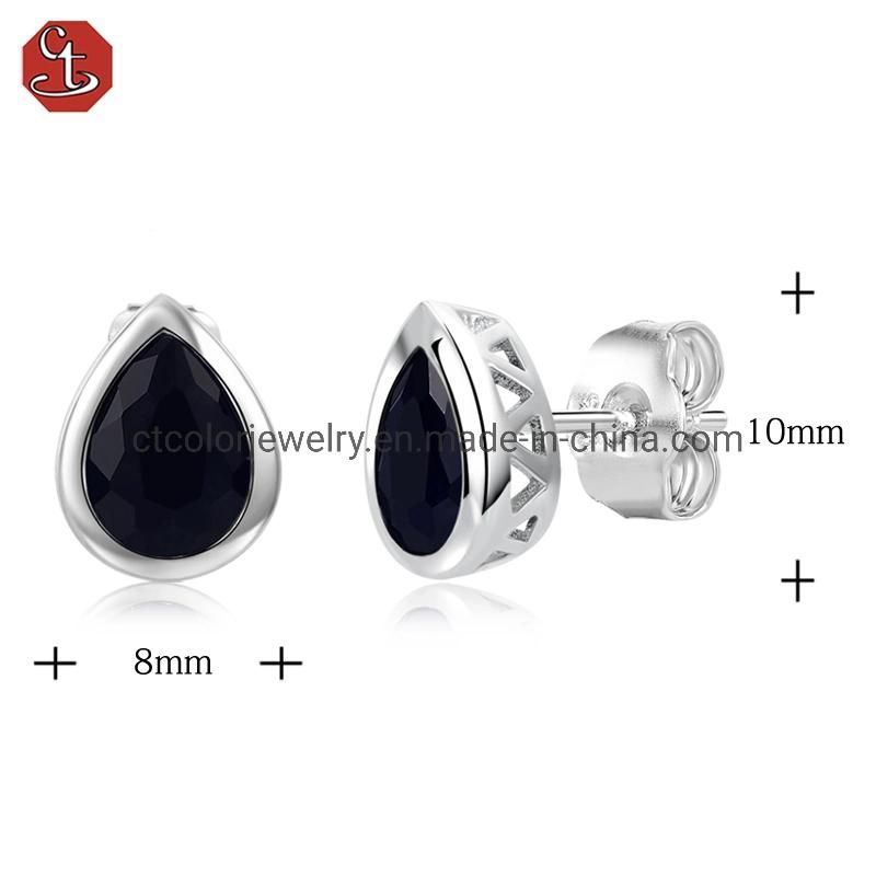 Fashion Jewelry 925 Sterling Silver black Sapphire Ear Stud Jewelry Earrings for Women