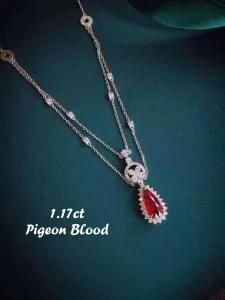 18K White Gold 1.17CT Pear No Heat Treatment Pigeon Blood Ruby Clavicle Chain Necklace