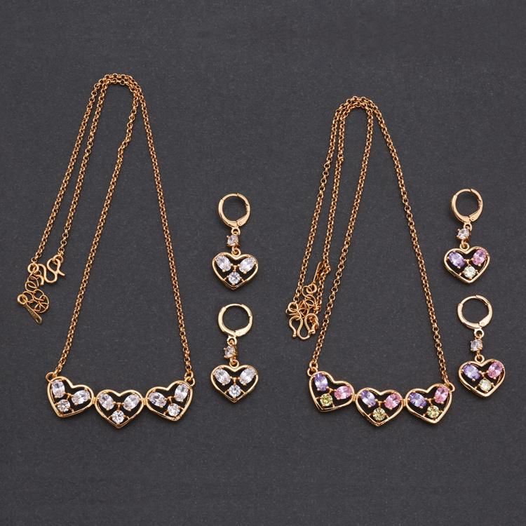 Imitation Jewellery Cubic Zirconia Brass 18 K Gold Plated Jewelry Set