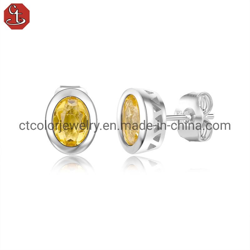 Nature citrine white plating women′s earring factory wholesale fashion jewelry retro stud earrings