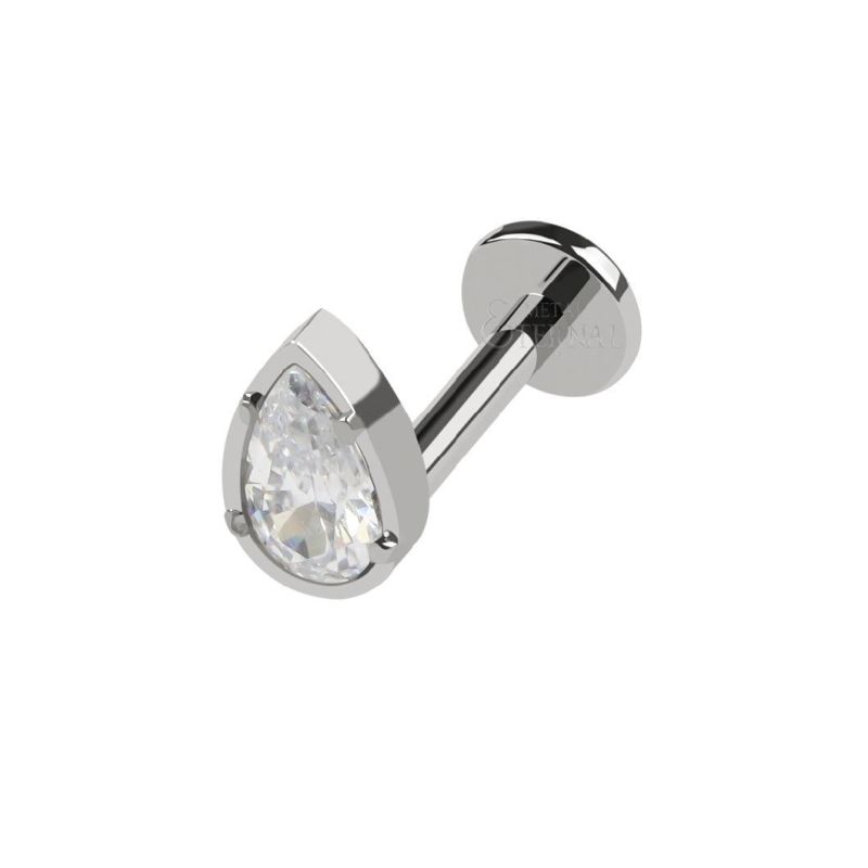 Eternal Metal ASTM F136 Titanium Internally Threaded Labret with Teardrop Shaped CZ Body Piercing