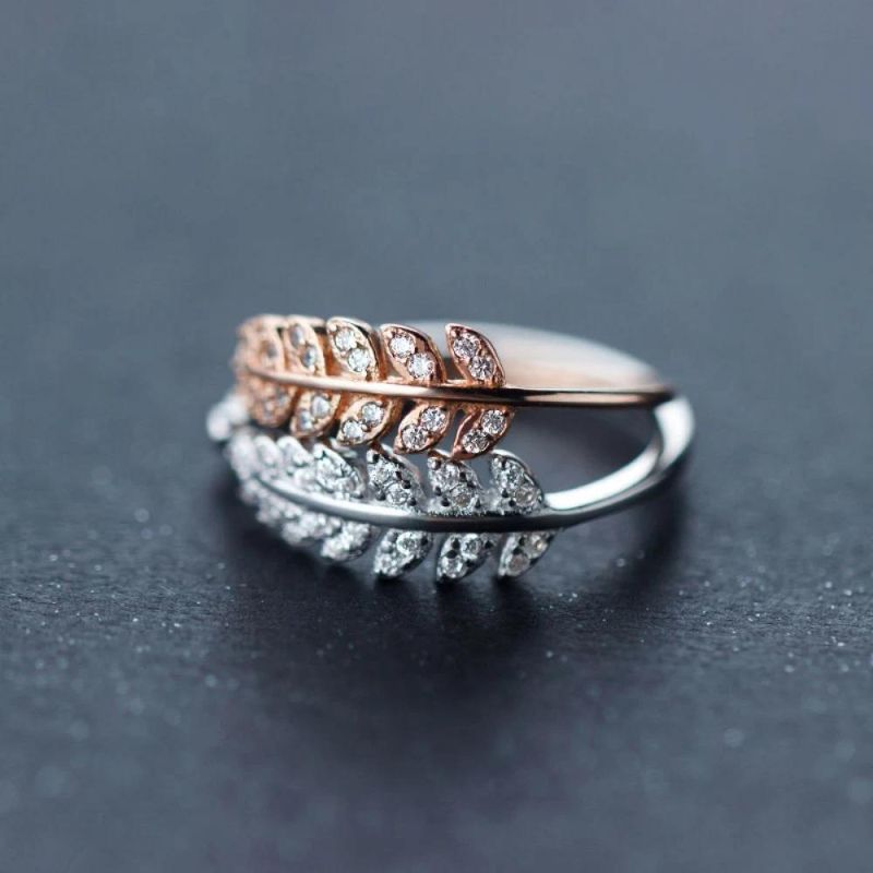 925 Sterling Silver Ring Leaf with Zircon Adjustable Ring Women Men Classic Fashion Jewelry