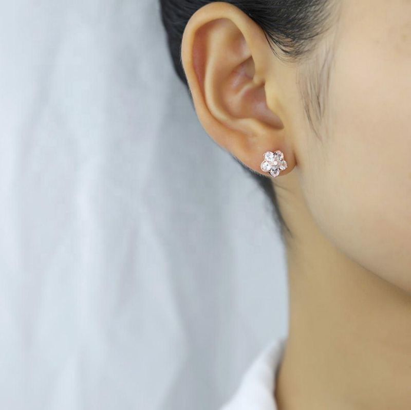 Real 925 Sterling Silver Earrings Sweet Flower with Zircon Stud Earrings for Women Girls Trendy Jewelry Gift