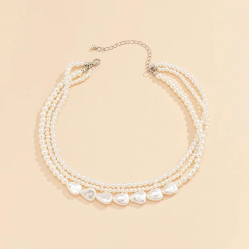 Big Small Imitation Baroque Pearl Chain Jewelry 3 Layer Beaded Pearl Choker Necklace