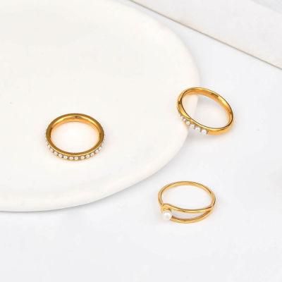 Ins Style Fashion Jewelry 18K Gold Plated Stainless Steel Pearl Rings for Women