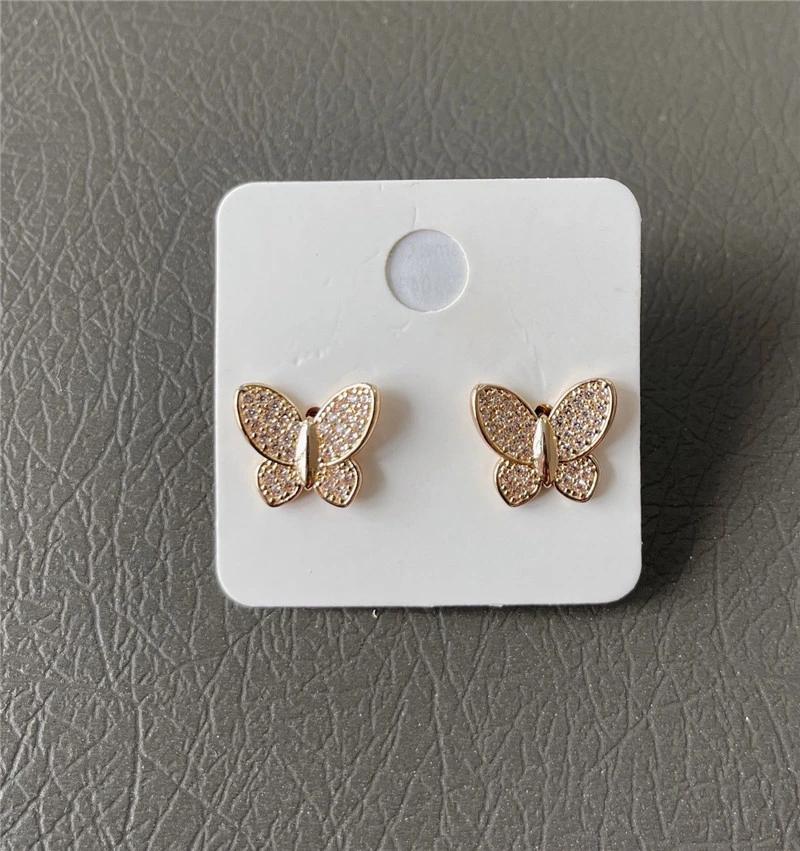 18K Gold Plated Cubic Zircon Pave Butterfly Stud Earrings for Women