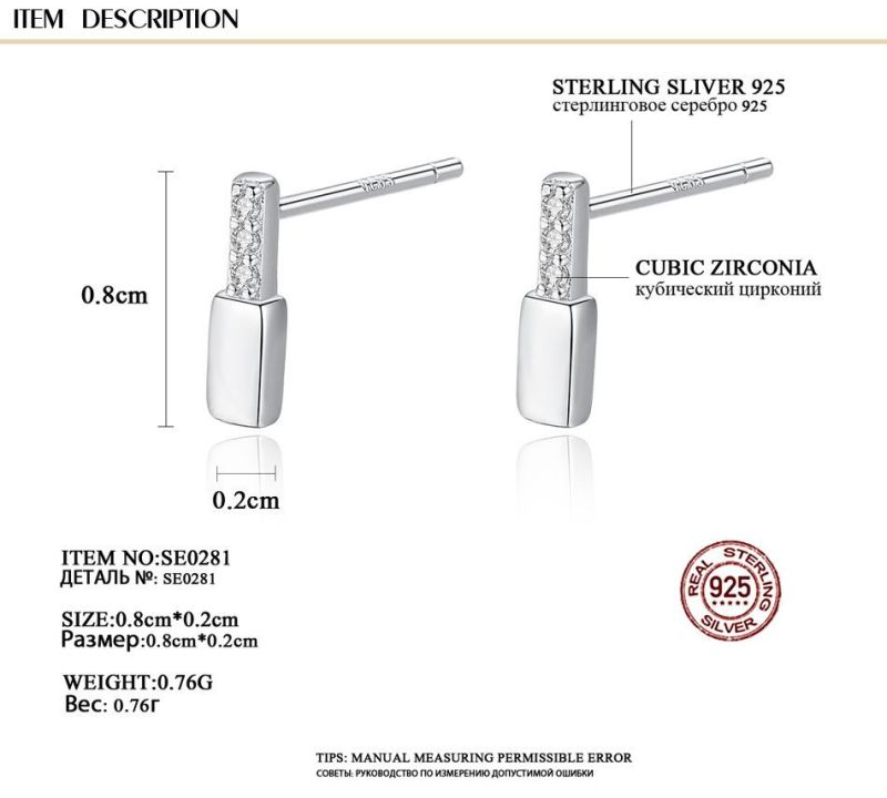 Three Colors Choice Bottle Shaped Silver Earrings Stud