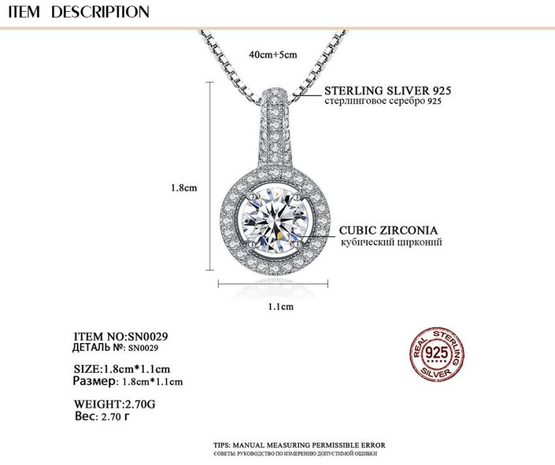 925 Sterling Silver Pendant with Round Cubic Zircon Jewelry