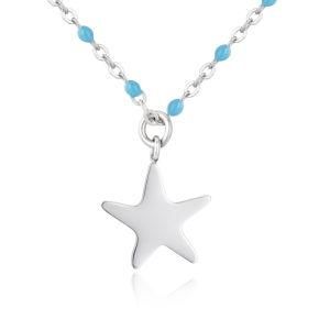 Fashion Stainless Steel Bead Chain Summer Silver Five-Pointed Star Starfish Pendant Necklace