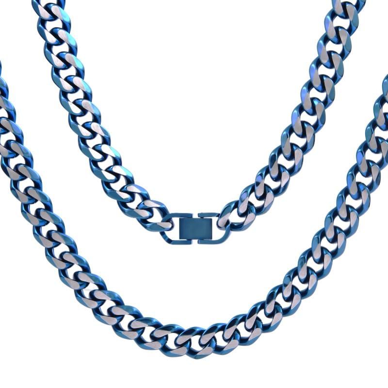 Factory Affordable Stainless Steel Jewelry Thick Blue Color Plated Cuban Necklace for Hip Hop Men Fashion Necklaces 24inch