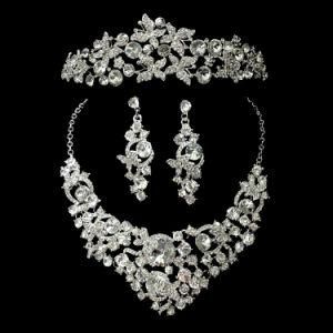 Rhinestone Necklace Earring Plated Jewelry Set for Wedding Bridal