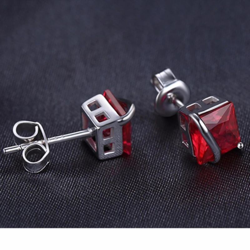 Created Red Ruby Stud Earrings 925 Sterling Silver Brand Wedding Fashion Jewelry for Women Wholesale