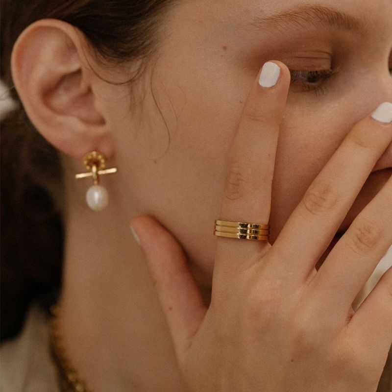 Drop Shipping Custom Jewelry Dainty Gold Three Stripes Ring