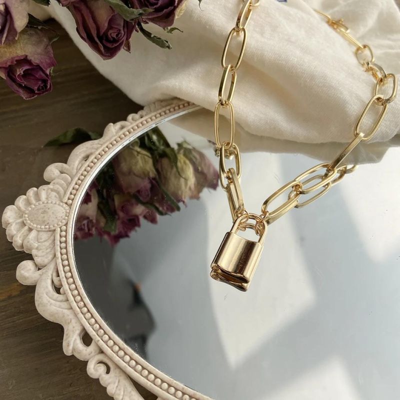 2022 Personality Fashion Cold Wind Thick Chain Lock Necklace Punk Exaggerated Tide Clavicle Necklace