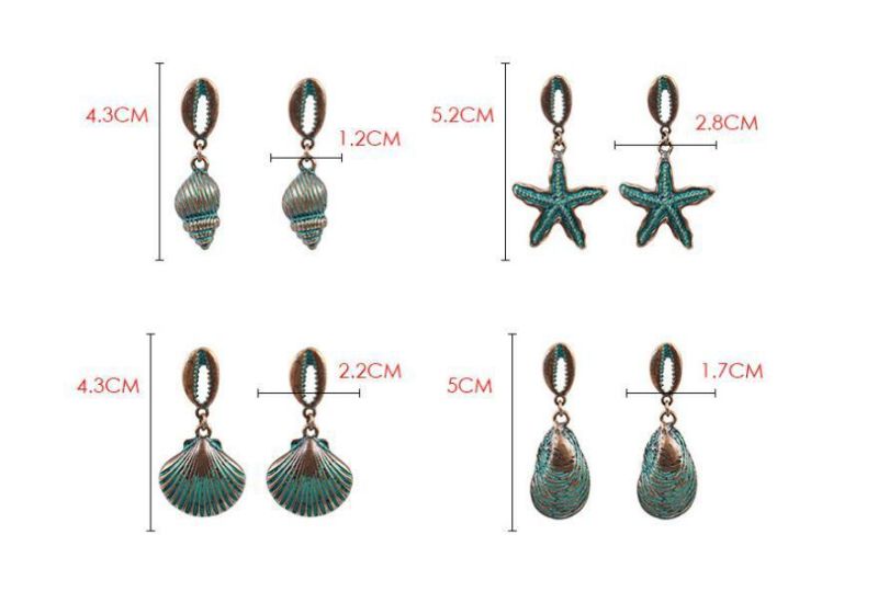 Alloy Shell Starfish Vintage Personality Simple Pendant Earrings