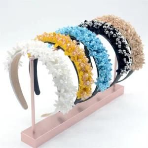 Wholesale Fashion Flower Headband Glitter Beads Padded Hair Band for Women