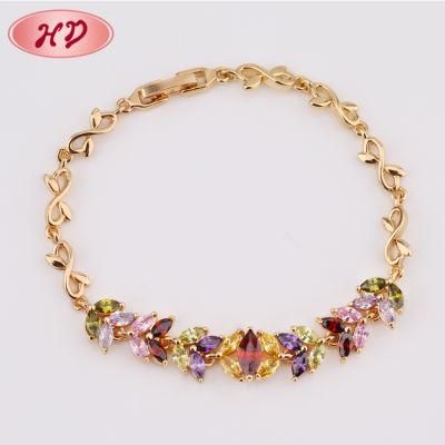 14K 18K Gold Lady Simple Chain Bracelet with Color Stone Jewelry
