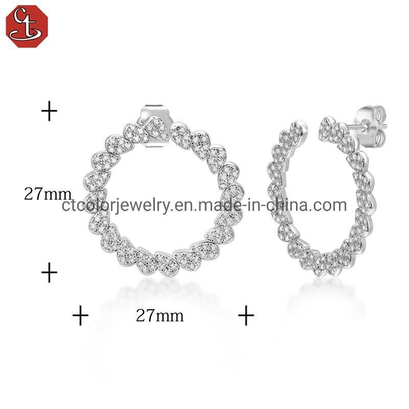 Fashion Jewelry White Cubic Zircon Round White Rhodium Earrings for Women