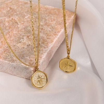 18K Gold Plated Moon Star Pendant Double Necklace Stainless Steel Necklace Jewelry