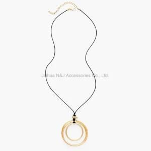 New Simple Luxury Jewelry Black Leather Long Necklace Women Alloy Double Round Pendant Necklace Friend Bijoux