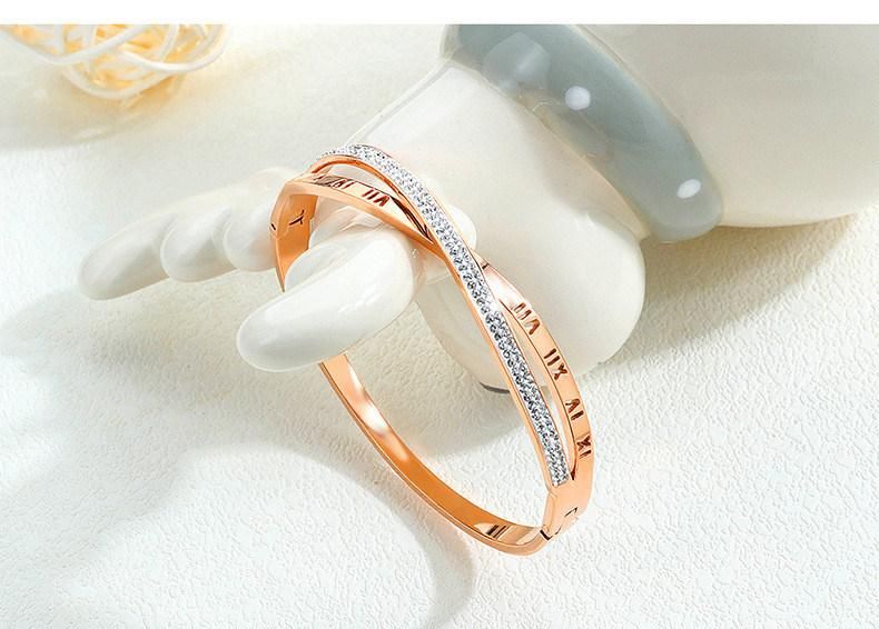 Stainless Steel Bangle Bracelets for Women Girls Roman Numerals Bracelets Rose Gold Plated Fashion Jewelry