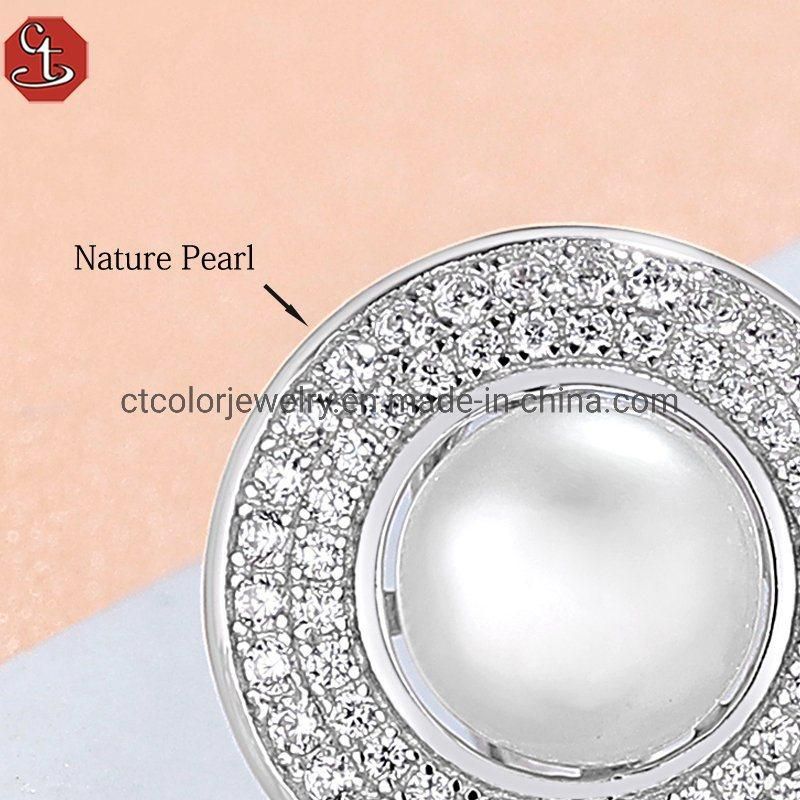 Fashion jewelry 925 silver nature pearl white CZ omega handmake black plated earrings