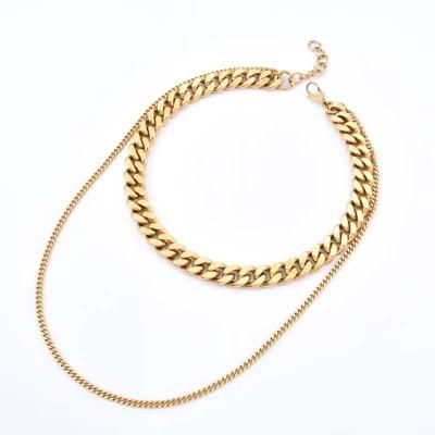 Stainless Steel Layering Necklaces Miami Cuban Chain Fashion Jewelry Gold Plated Necklace for Men and Lady