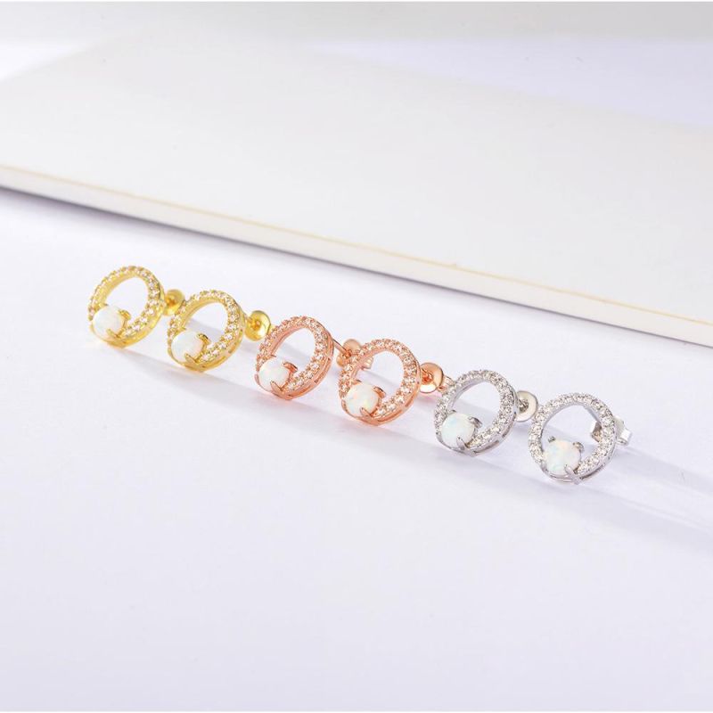 Four-Claw Round Australian Treasure Earrings Opal Earrings