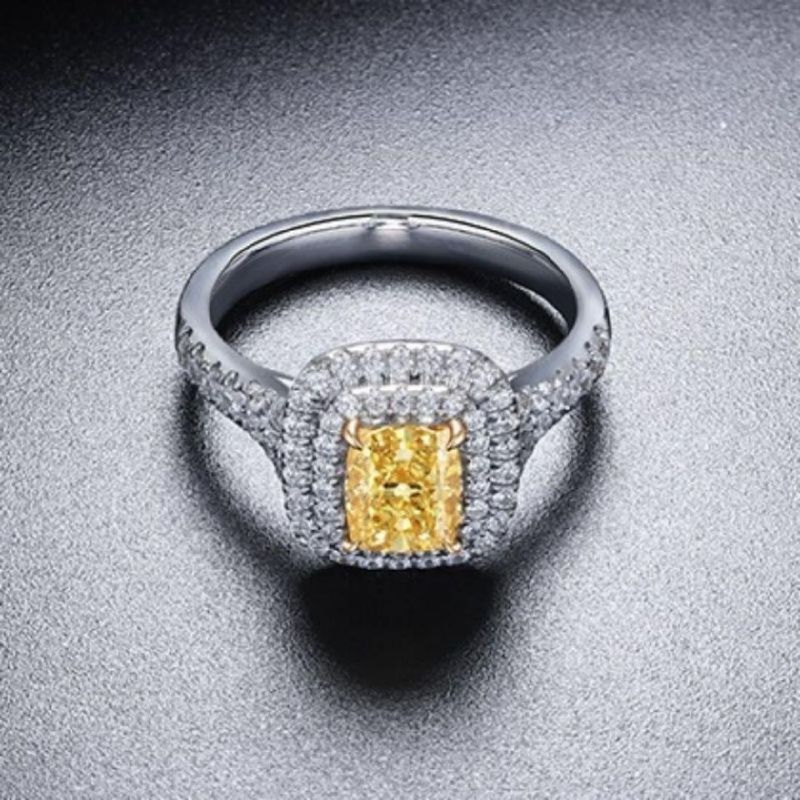 Fashion Jewelry Cushion Shape Simulated Diamond Engagement Ring in Silver Plated Jewelry