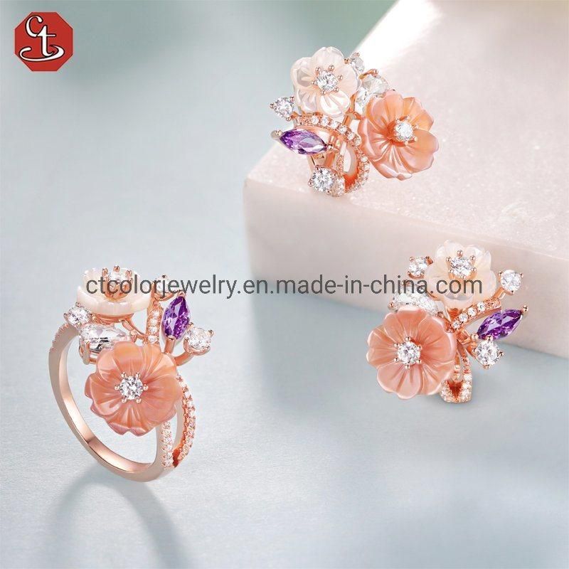 New Jewelry White cz,Pink and White MOP Flower Rose plated Earrings