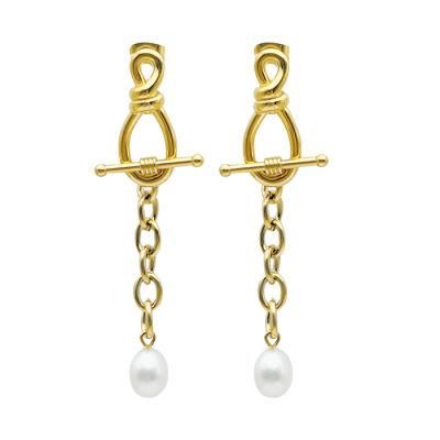 New Fashion Christmas Gift 18K Gold Plated Eardrop Two Wear Types Earring Jewelry Freshwater Pearls Hoop Earrings for Women