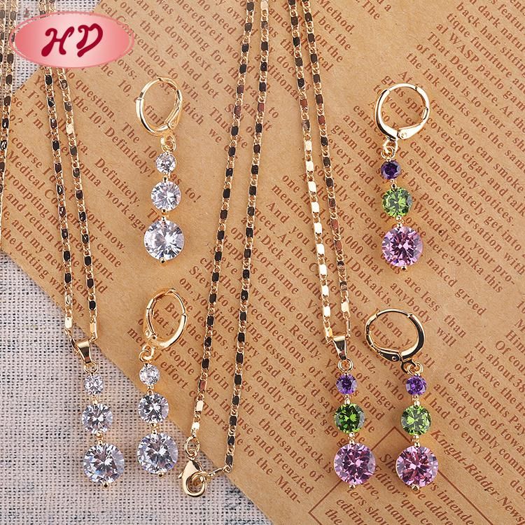 Wholesale Hengdian Costume Fashion Imitation Gold Plated Earring Sets Pendant Necklace Jewelry