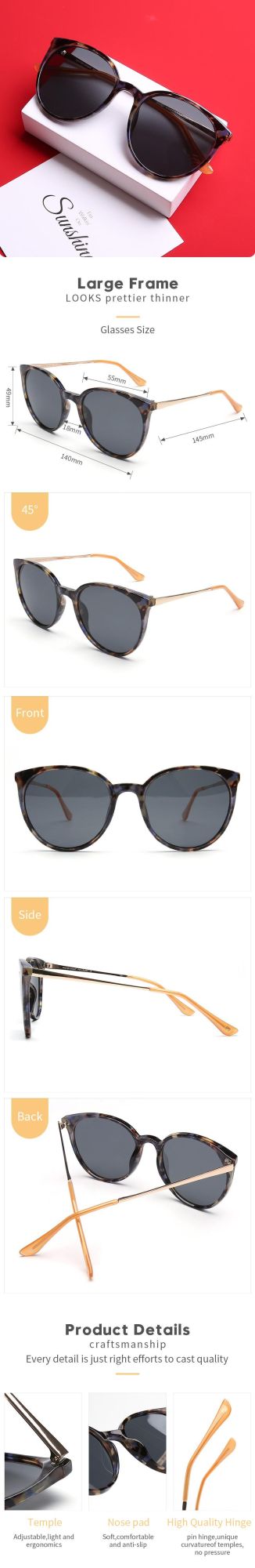 Latest Fashion Sun Glasses Custom Logo Retro Women Polarized Vintage Sunglasses