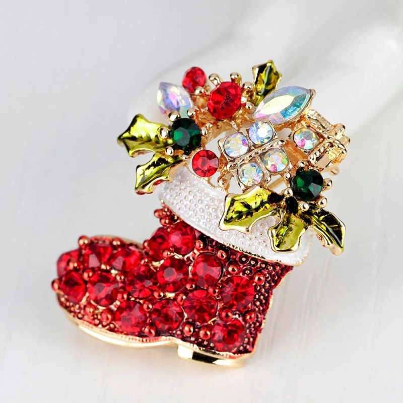 R-043wchristmas Alloy Crystal Rhinestone Pin Jewelry Brooch