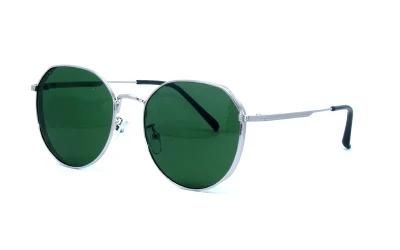 UV400 Protection Retro Classic Round Shape with Light Color Polycarbonate Lens Silver Frame Metal Sunglasses