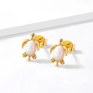Opal Stud Earrings Sterling Silver Sea Turtle Synthetic Opal Stud Earrings Gold Silver