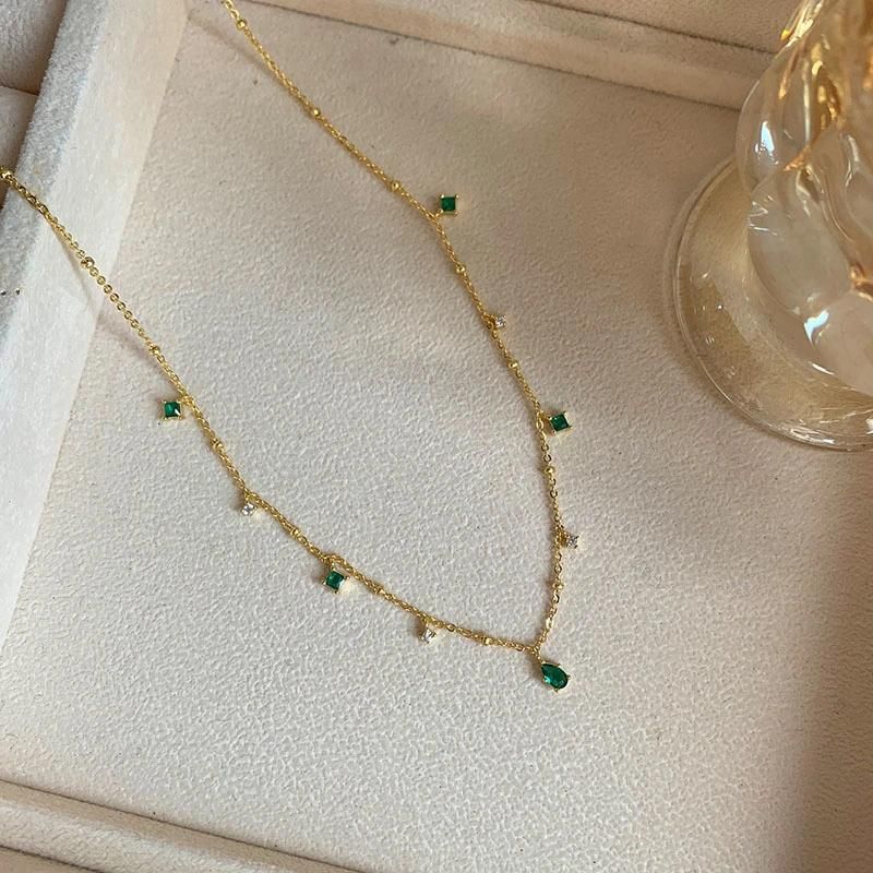 Ladies Necklace Exquisite Green Zircon Clavicle Chain Necklace Jewelry Gift