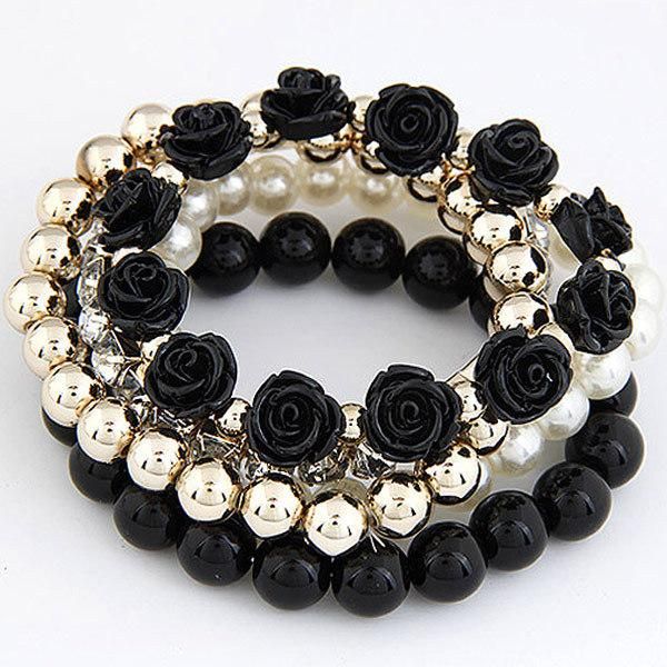 Fashion Jewelry Bohemian Ethnic Style Pearl Roses Multi-Layered Stretch Bracelet