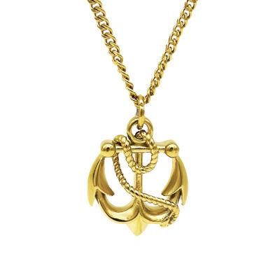 Fashion 14K Gold Plated Jewelry Stainless Steel Caribbean Anchor Pendant Necklaces for Lady and Men