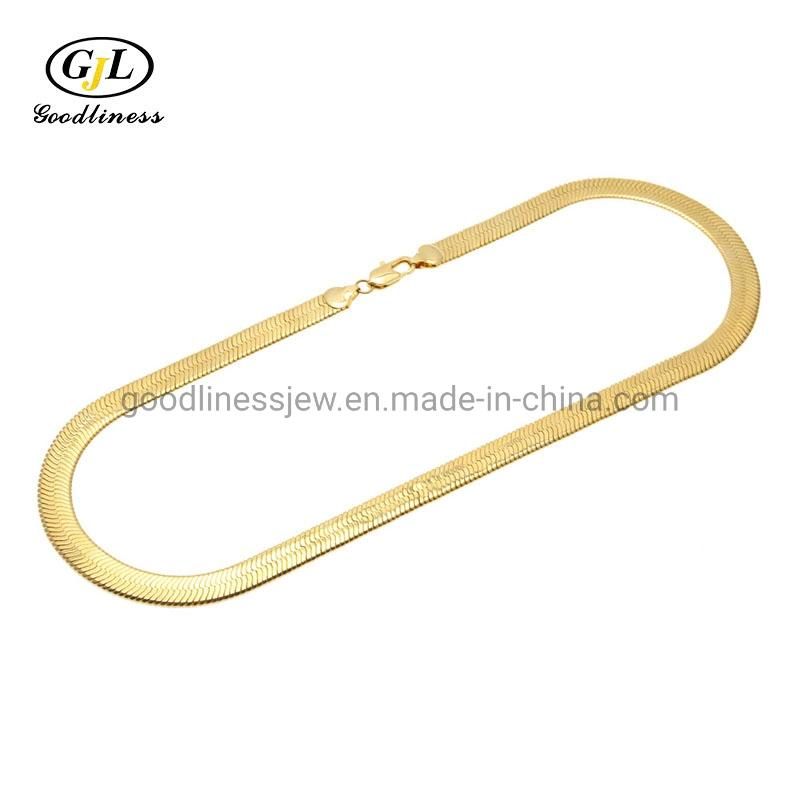 Gold Wide Herringbone Chain Necklace Blade Chain Jewelry Necklace