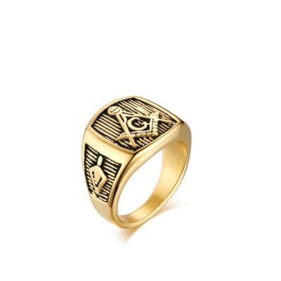 European and American Fashion Accessories Stainless Steel Ring for Men Gold Masonic