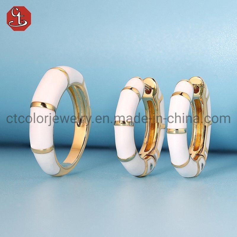 Wholesale High Quality Custom Ring Jewelry 925 Sterling Silver Fashion White Enamel 18k Gold Plated Rings