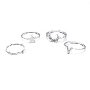Fashion Imitation Jewelry Silver Plated Star Moon Charm Thin Dainty Stackable Rings Set