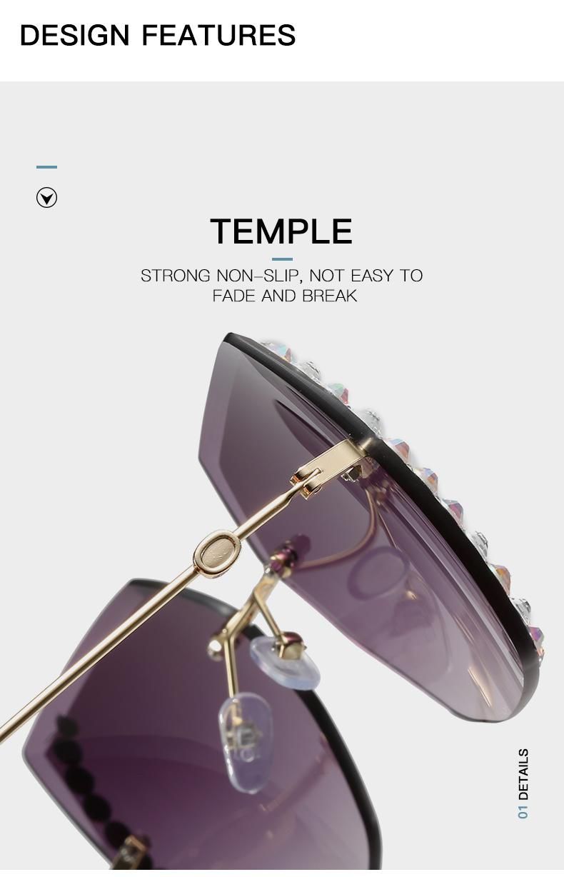 Diamond-Studded Sunglasses New Trend Frameless Trim Square Sunglasses Female Personality Ins Cross-Border Gradient Color Glasses