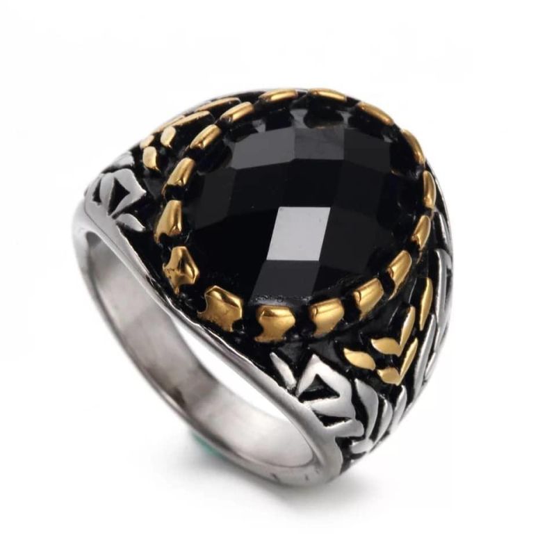 316 Stainless Steel Simple Jewelry Agate Stone Championship Men′ S Ring
