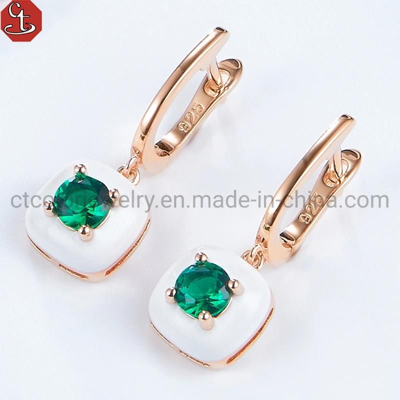 Rose Gold Jewelry Wholesale Necklace Green Crystal white enamel Jewelry cz tennis Set For her