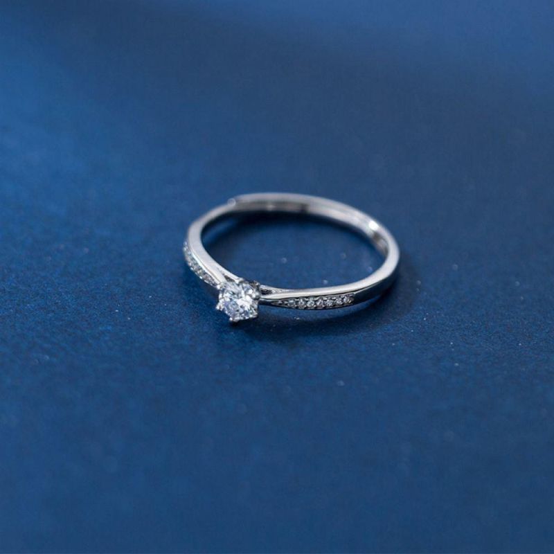 Real 925 Sterling Silver Ring Six Claw Zircon Adjustable Ring for Women Wedding Engagement Jewelry Gift